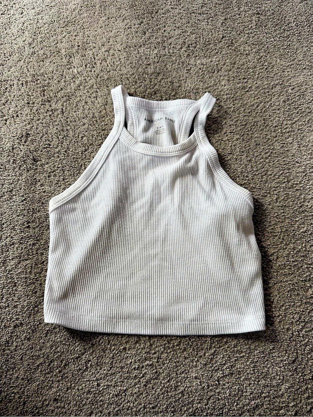 American Eagle Ribbed High Neck Crop Tank Top White - Picture 2 of 4